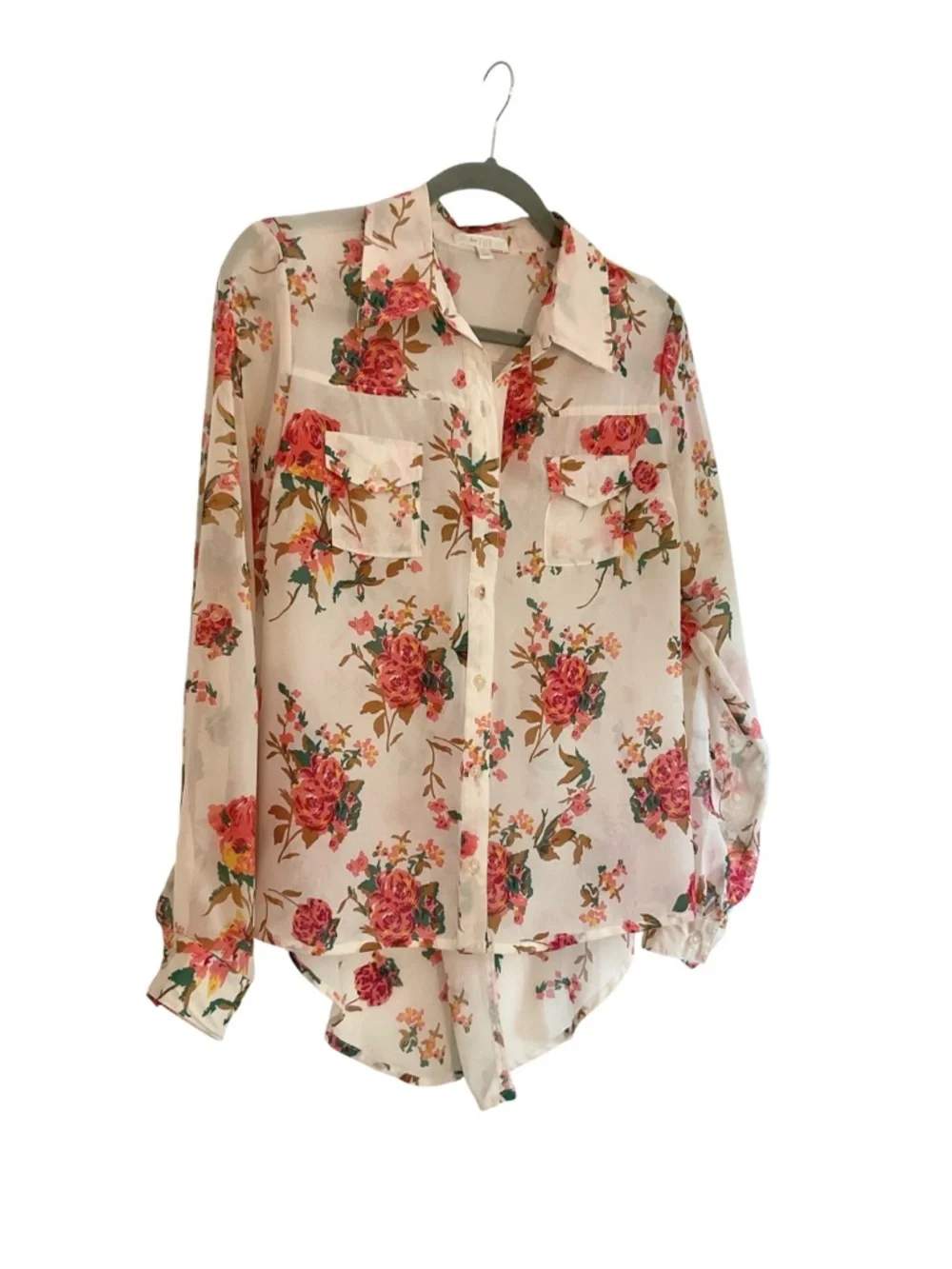 love FIRE Floral Button-Up Top - Pink w/Teal & Yellow Accents Size M